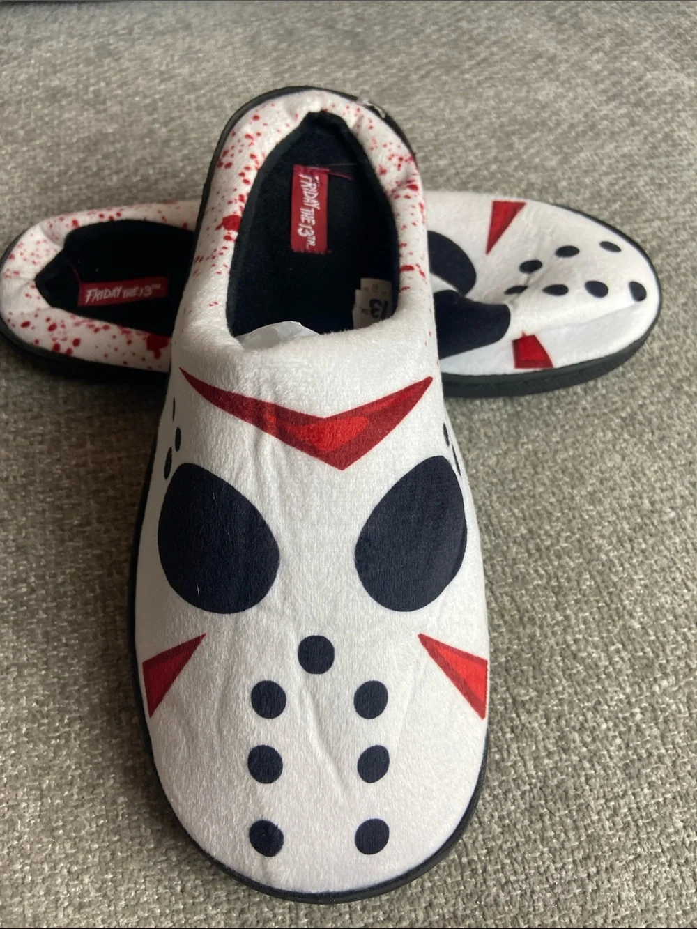 Friday the 13th White & Red Slippers Adult Men size 13